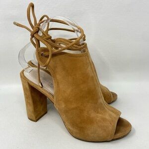 Kenneth Cole New York Darla Tan Suede Open Toe Heels Shoes Women’s Size 6M.